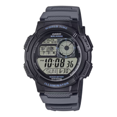 Black Casio digital watch on a white background