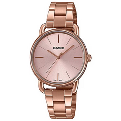 Rose gold Casio watch on a white background