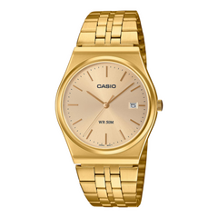 Gold Casio watch on a white background