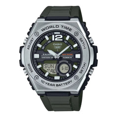 Casio watch with digital and analog display on a white background